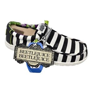 Hey Dude Black and White Striped Sneakers